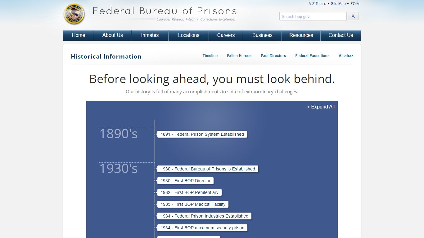 BOP: Timeline - Federal Bureau of Prisons